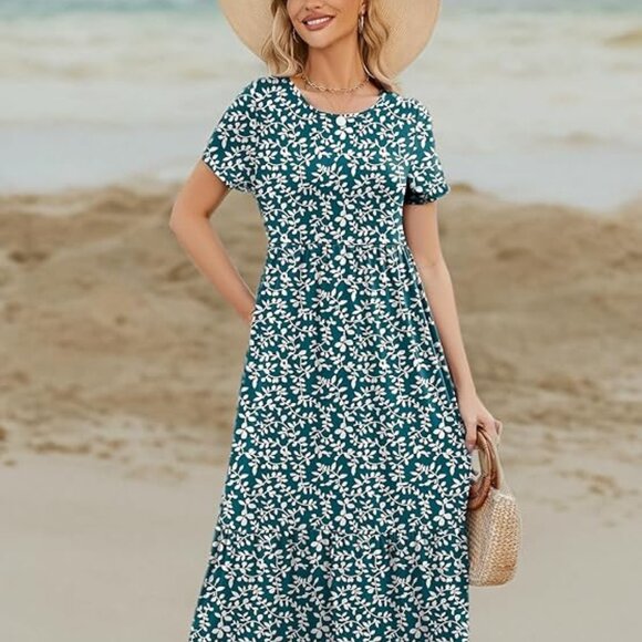 Dresses & Skirts - Women's Summer Maxi Dress 2025 Casual Short Sleeve Crewneck